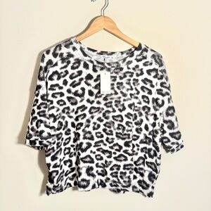 NWT Splendid Women Medium White Cheetah Leopard Oversized Short Sleeve Shirt